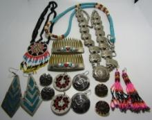 11P NAVAJO ZUNI & OTHER EARRING COMB NECKLACE BEADWORK LOT