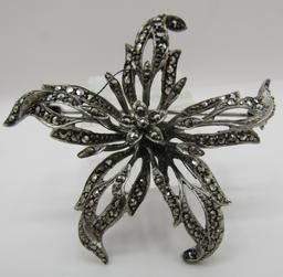 ANTIQUE HALLMARKED MARCASITE PIN STERLING SILVER