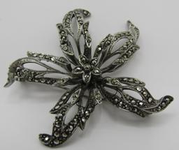 ANTIQUE HALLMARKED MARCASITE PIN STERLING SILVER