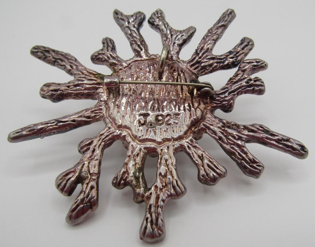 3.5" SUNFACE PIN NECKLACE STERLING SILVER BROOCH