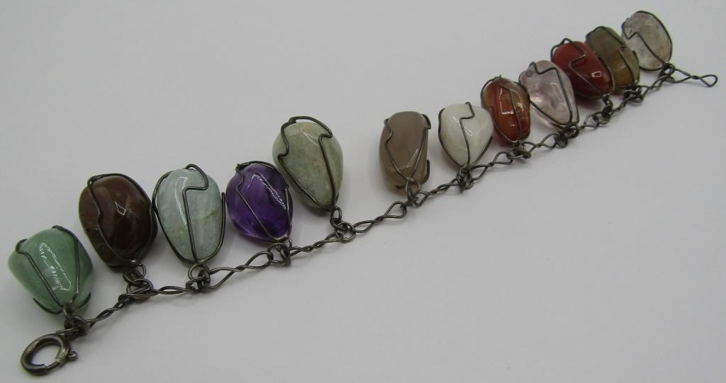 STERLING SILVER BRACELET WITH MULTI GEMSTONES