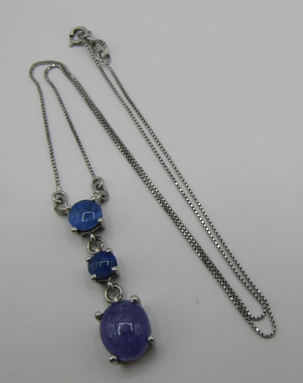 SAPPHIRE AMETHYST PENDANT NECKLACE STERLING SILVER