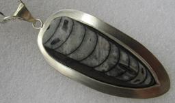 3" KUBER ORTHOCERAS FOSSIL NECKLACE STERLING SILVE