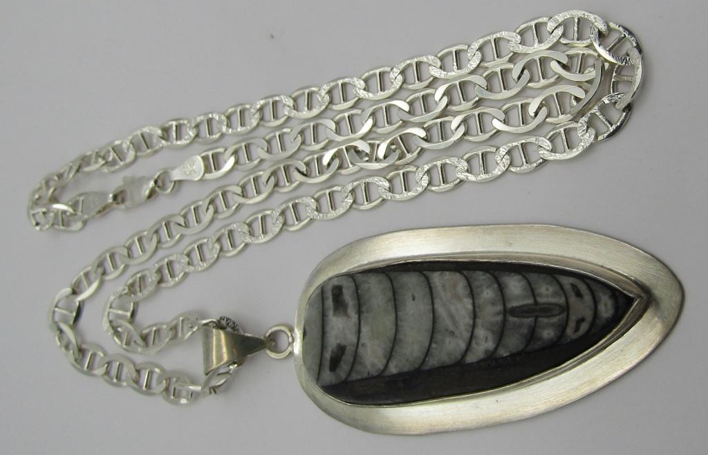 3" KUBER ORTHOCERAS FOSSIL NECKLACE STERLING SILVE