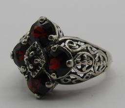 GARNET FILIGREE RING STERLING SILVER SIZE 6