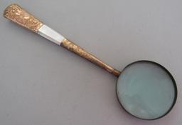 SIGNED "HULL" GOLD & MOP MAGNIFYING GLASS ANTIQUE