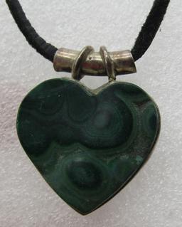 MALACHITE & STERLING SILVER NECKLACE 30" SUEDE