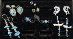 5 NATIVE EARRINGS 2 TURQUOISE RINGS STERLING SILVE