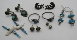 5 NATIVE EARRINGS 2 TURQUOISE RINGS STERLING SILVE