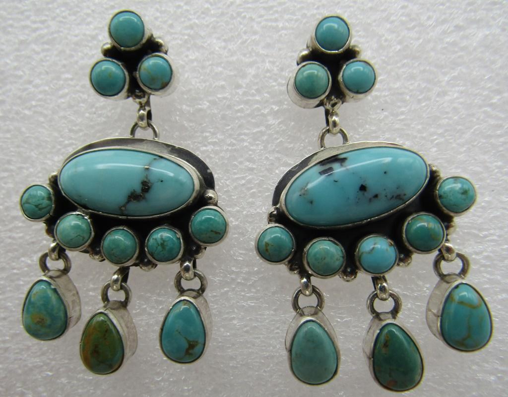 "RP" TURQUOISE CLUSTER EARRINGS STERLING SILVER