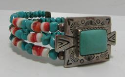 TURQUOISE & SPINY OYSTER SHELL BRACELET STERLING