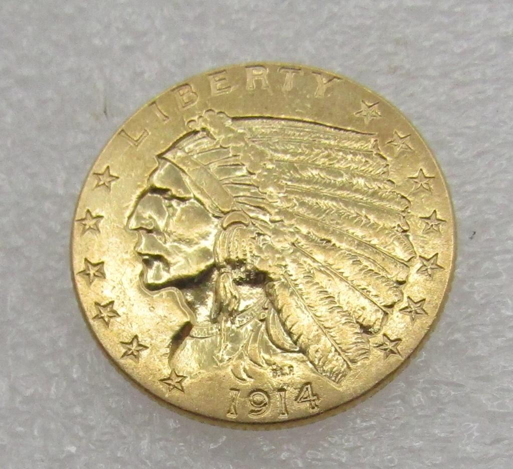 1914 GOLD 2 1/2 DOLLAR QUARTER EAGLE INDIAN COIN