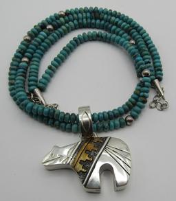 23" TURQUOISE & T SINGER PENDANT STERLING SILVER