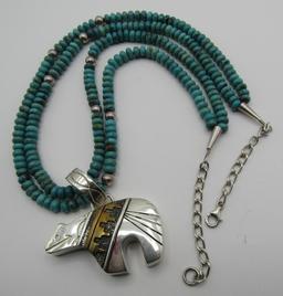 23" TURQUOISE & T SINGER PENDANT STERLING SILVER