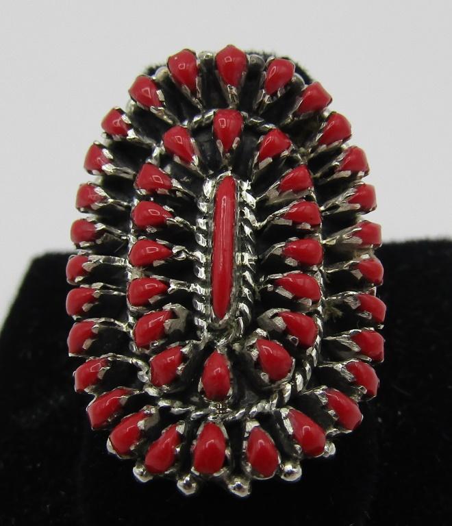 CORAL PETIT POINT CLUSTER RING STERLING SILVER