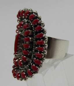 CORAL PETIT POINT CLUSTER RING STERLING SILVER