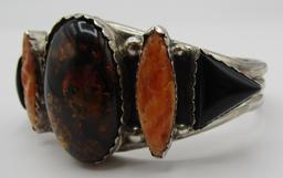 "JH" FOSSIL AMBER CUFF BRACELET STERLING SILVER