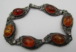 HALLMARK RK BALTIC AMBER BRACELET STERLING SILVER