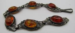 HALLMARK RK BALTIC AMBER BRACELET STERLING SILVER