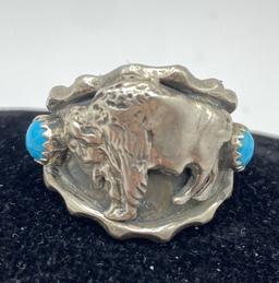 SIZE 11 STERLING TURQUOISE BUFFALO RING