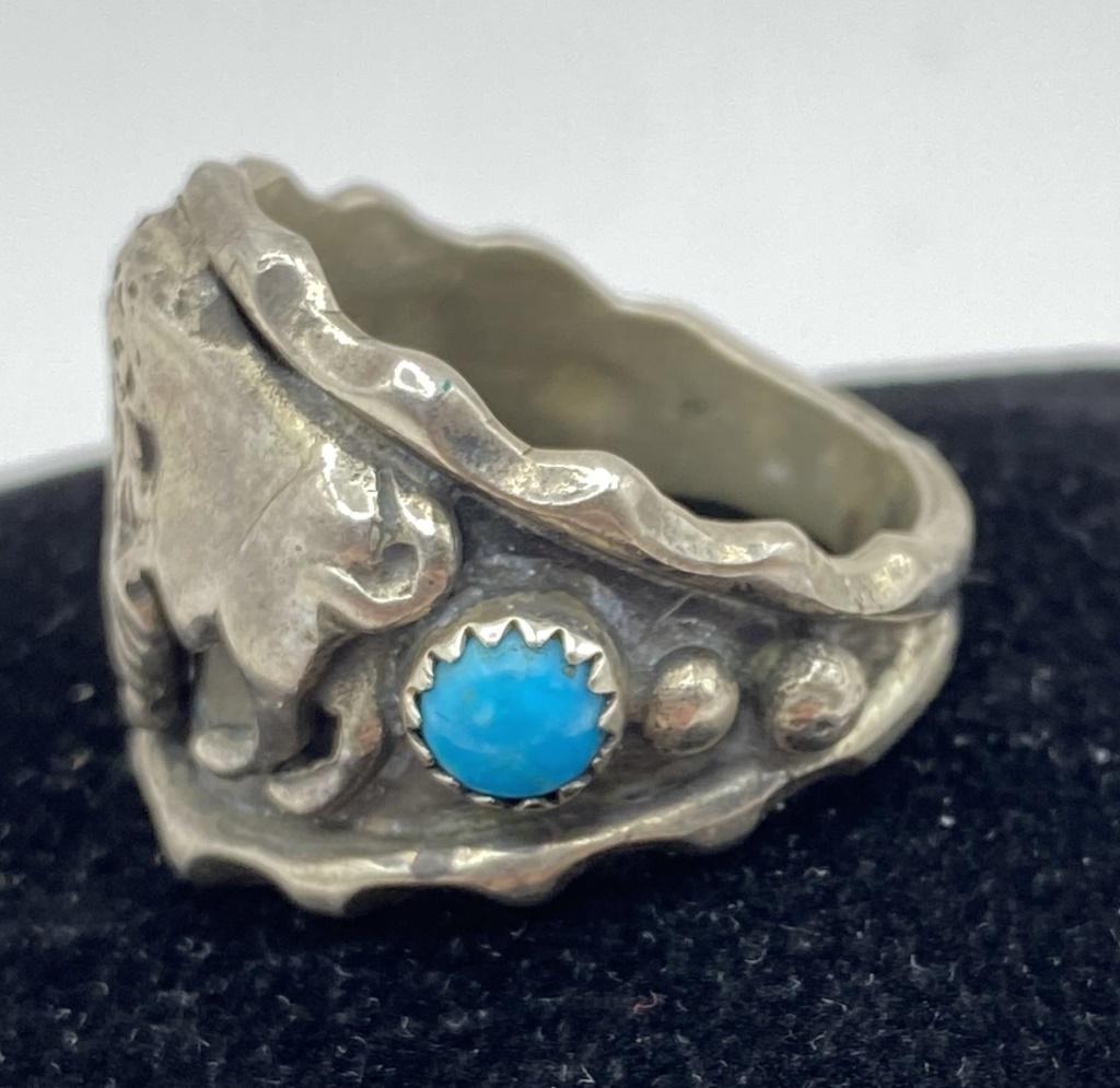 SIZE 11 STERLING TURQUOISE BUFFALO RING