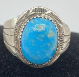 HERBERT TSOSIE NAVAJO STERLING TURQUOISE RING SZ12