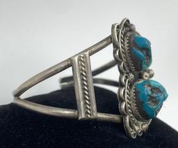 OLD PAWN NAVAJO 3D TURQUOISE STERLING BRACELET