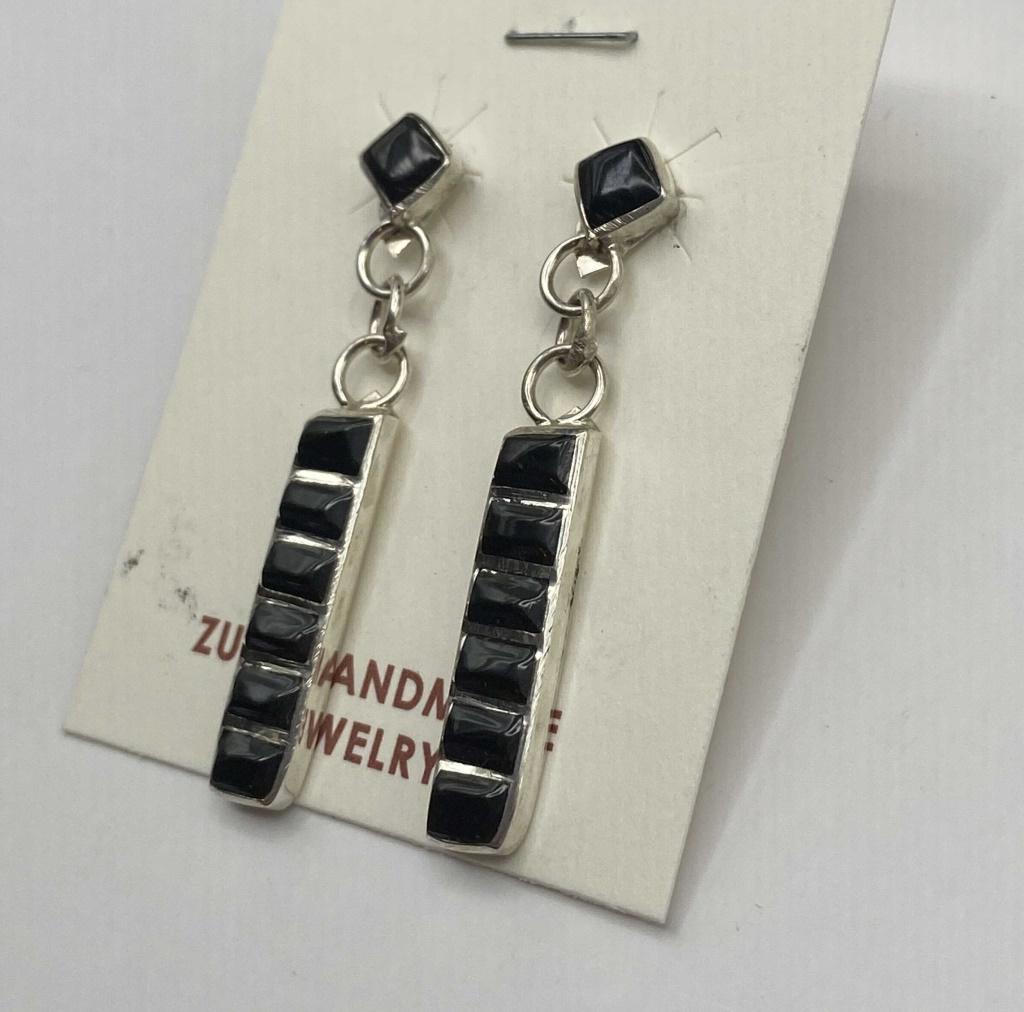 STERLING ZUNI ONYX DANGLE EARRINGS