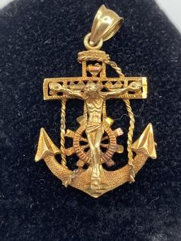 10K SOLID GOLD 1.5" MARINER'S CROSS PENDANT