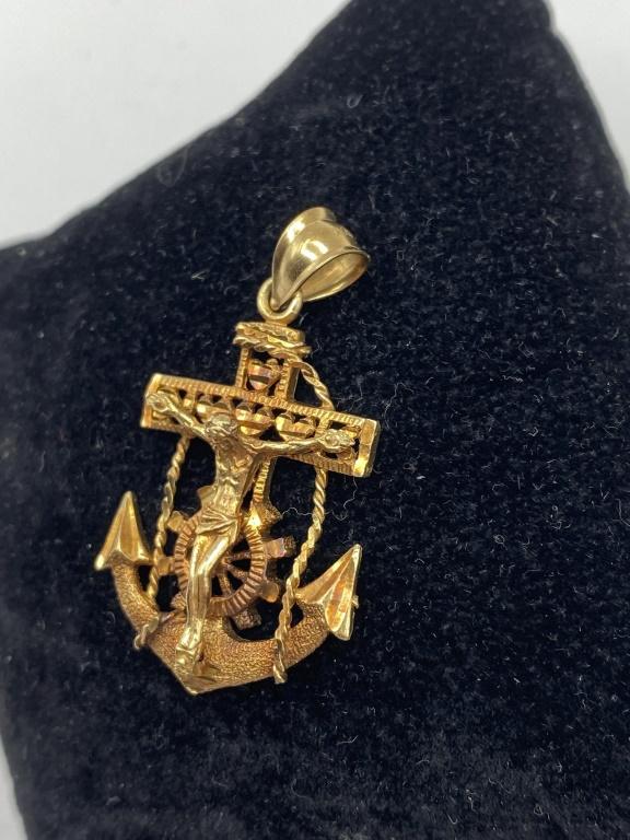 10K SOLID GOLD 1.5" MARINER'S CROSS PENDANT