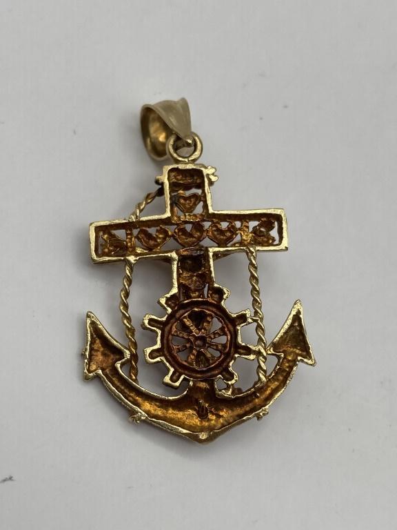 10K SOLID GOLD 1.5" MARINER'S CROSS PENDANT