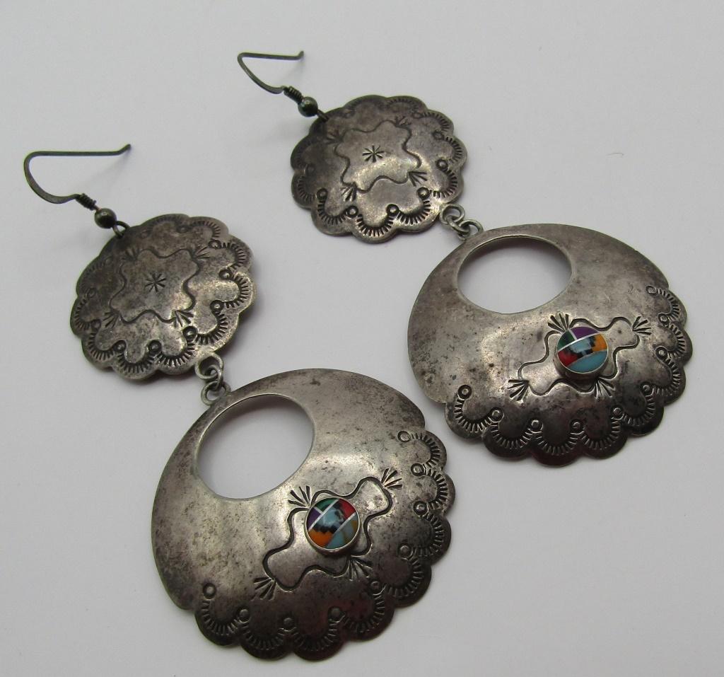 3.5" "BJ'" HUGE CONCHO EARRINGS STERLING SILVER