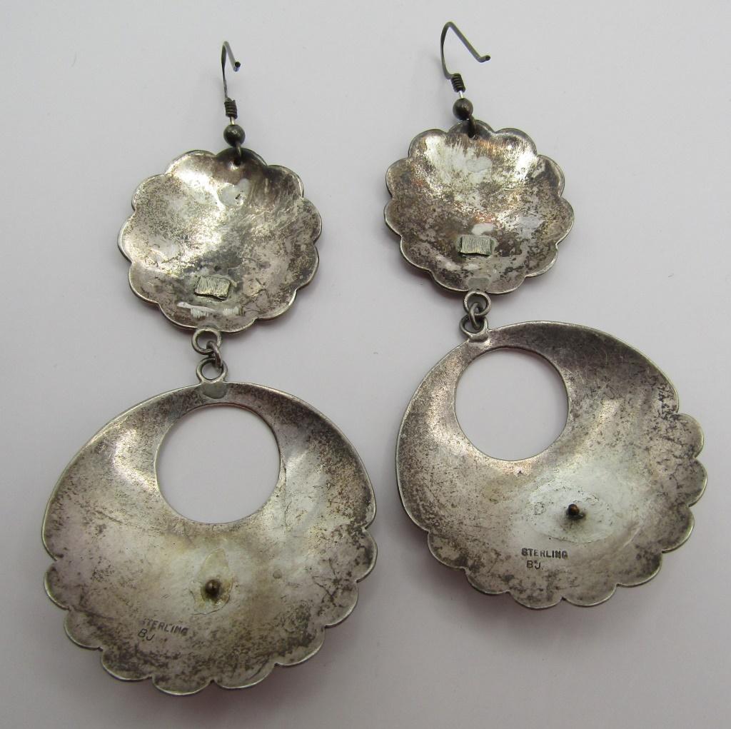 3.5" "BJ'" HUGE CONCHO EARRINGS STERLING SILVER