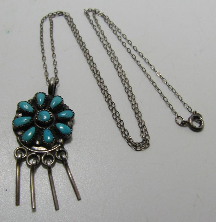 "S.P." TURQUOISE CLUSTER NECKLACE STERLING SILVER