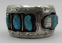 84.4 GRAMS TURQUOISE CUFF BRACELET STERLING SILVER