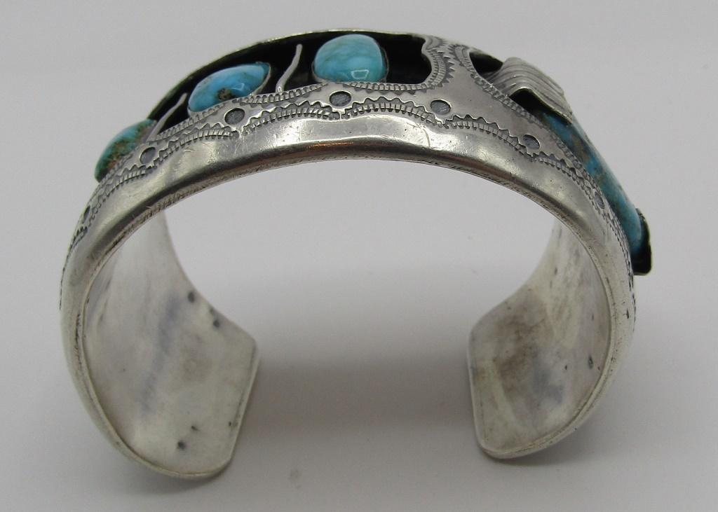 84.4 GRAMS TURQUOISE CUFF BRACELET STERLING SILVER