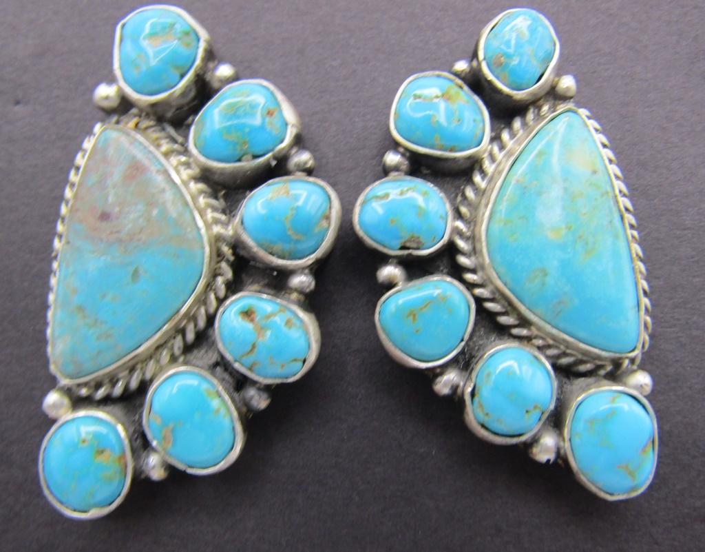 G JAMES TURQUOISE CLUSTER EARRINGS STERLING SILVER