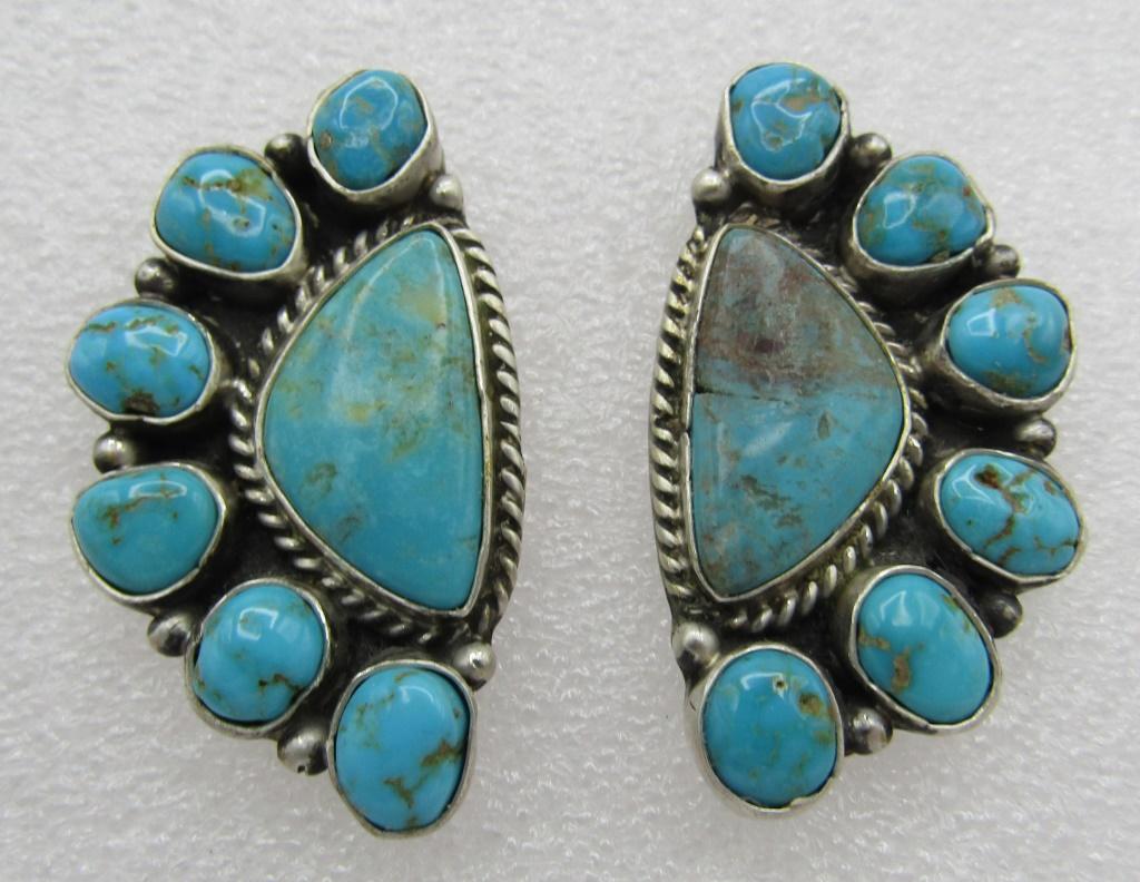 G JAMES TURQUOISE CLUSTER EARRINGS STERLING SILVER
