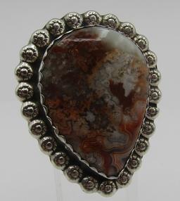 LARGE HERBERT TSOSIE AGATE RING STERLING SILVER