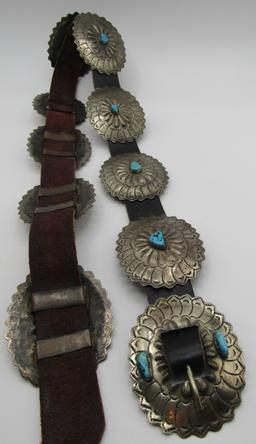 TURQUOISE CONCHO BELT & BUCKLE STERLING SILVER