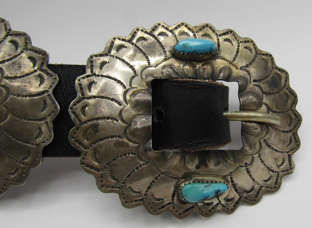 TURQUOISE CONCHO BELT & BUCKLE STERLING SILVER