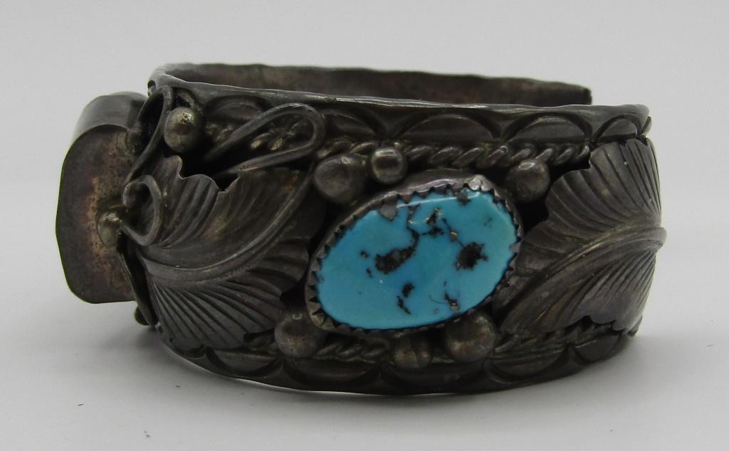 "E"  BEAR CLAW TURQUOISE CUFF BRACELET STERLING