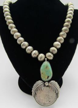 SAN FELIPE MERCURY DIME BEAD & TURQUOISE NECKLACE