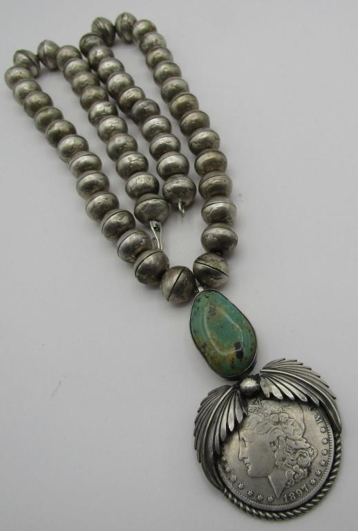 SAN FELIPE MERCURY DIME BEAD & TURQUOISE NECKLACE