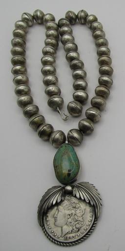 SAN FELIPE MERCURY DIME BEAD & TURQUOISE NECKLACE