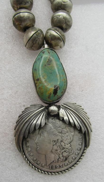 SAN FELIPE MERCURY DIME BEAD & TURQUOISE NECKLACE