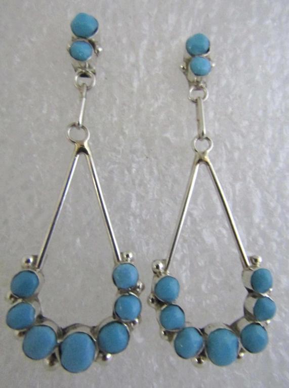 2.25" SNAKE EYE TURQUOISE EARRINGS STERLING SILVER