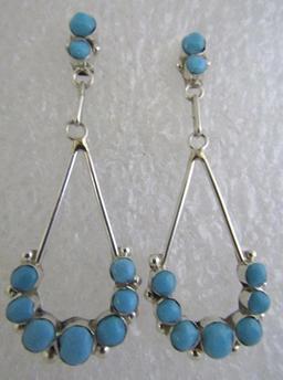 2.25" SNAKE EYE TURQUOISE EARRINGS STERLING SILVER