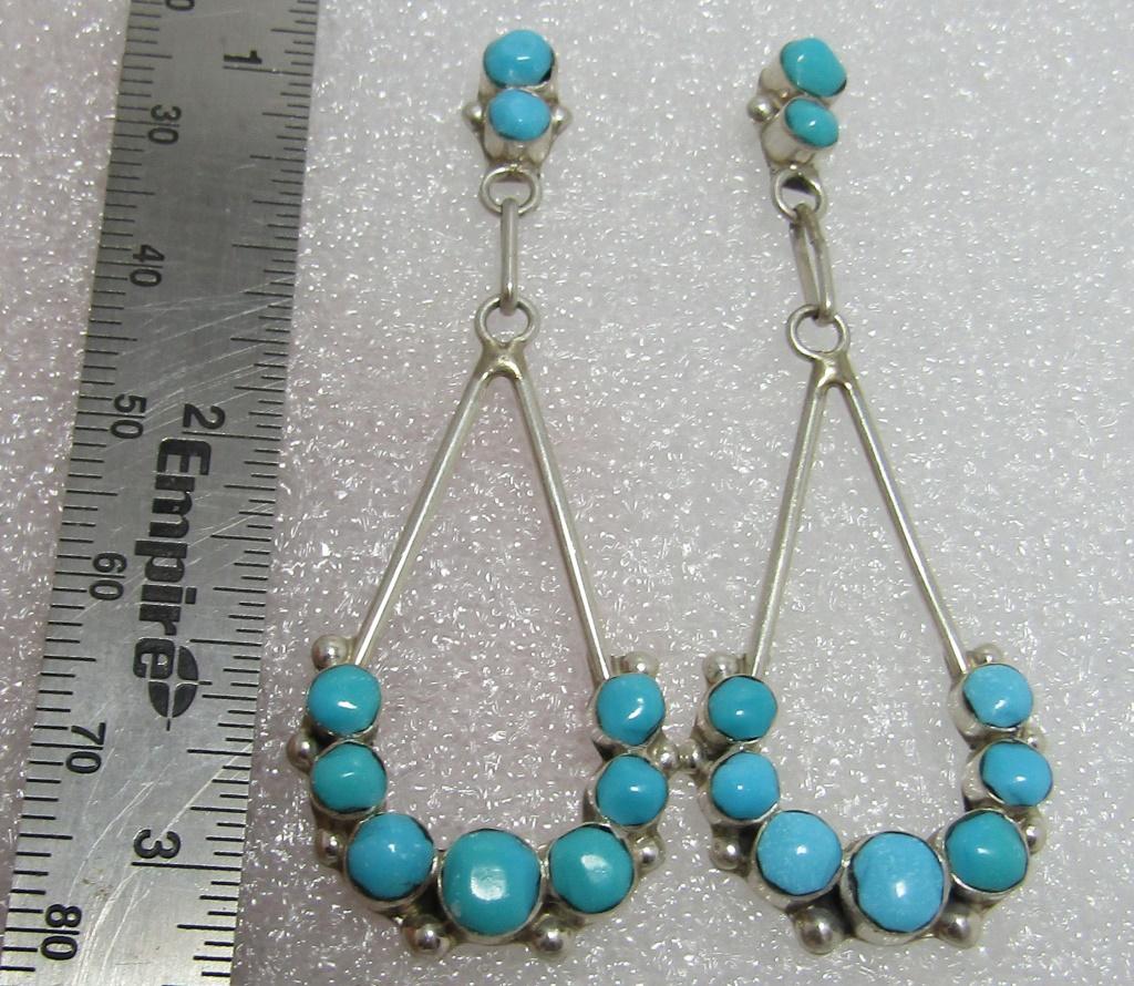 2.25" SNAKE EYE TURQUOISE EARRINGS STERLING SILVER