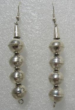 2 3/4" 10MM NAVAJO PEARL EARRINGS STERLING SILVER